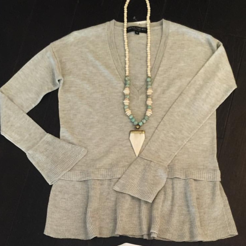 Central Park West Grey Peplum Bell Sleeves Sweater